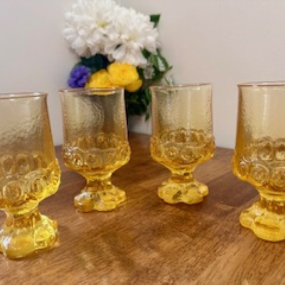 Tiffin Franciscan Madeira Cornsilk Yellow Small Goblets Set of 4 Vintage Texture